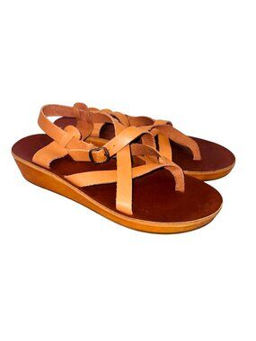 Lucky Brand Womens Tan Chestnut Leather Strappy Sandals 9 Boho Cottage Core